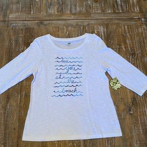 PALM HARBOR Women's White T-Shirt 3/4 Sleeve Sea You At The Beach Large NWT